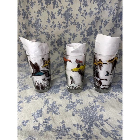 3 MCM 1950s Hazel Atlas Game Birds Tumbler Drinking Glasses - Picture 2 of 10
